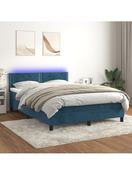 Boxspringbett mit Matratze & LED Dunkelblau 140x200 cm Samt