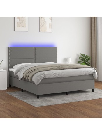 Boxspringbett mit Matratze & LED Dunkelgrau 160x200 cm Stoff