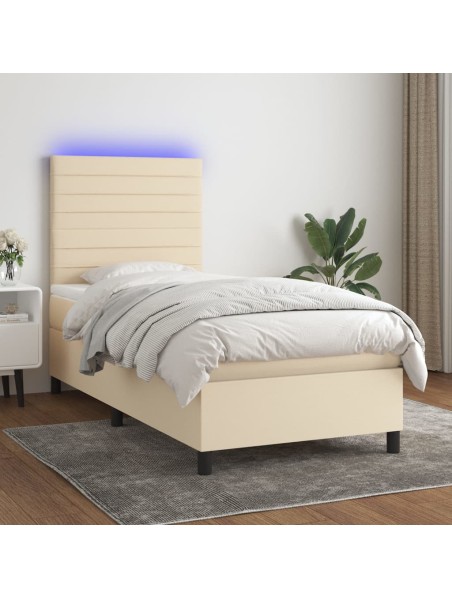 Boxspringbett mit Matratze & LED Creme 90x190 cm Stoff