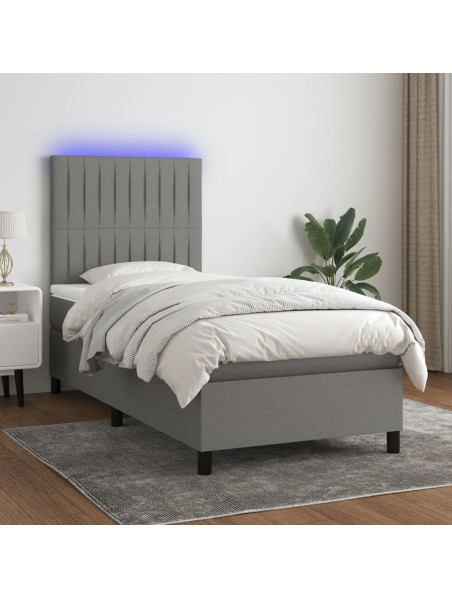 Boxspringbett mit Matratze & LED Dunkelgrau 100x200 cm Stoff