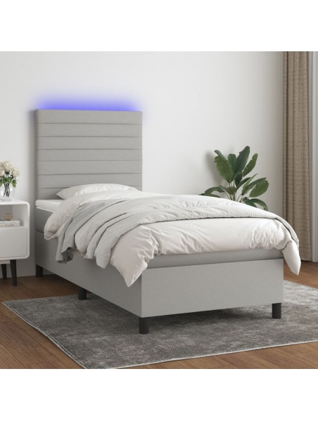 Boxspringbett mit Matratze & LED Hellgrau 90x190 cm Stoff