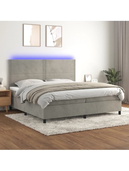 Boxspringbett mit Matratze & LED Hellgrau 200x200 cm Samt