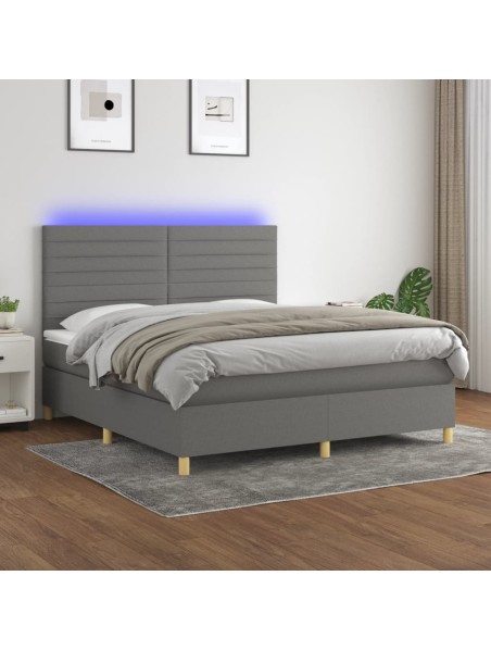 Boxspringbett mit Matratze & LED Dunkelgrau 160x200 cm Stoff