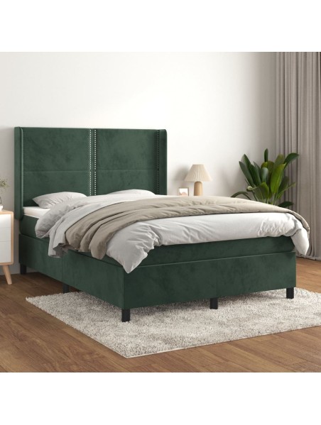 Boxspringbett mit Matratze Dunkelgrün 140x200 cm Samt