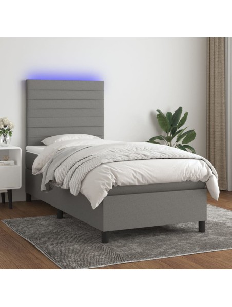 Boxspringbett mit Matratze & LED Dunkelgrau 100x200 cm Stoff