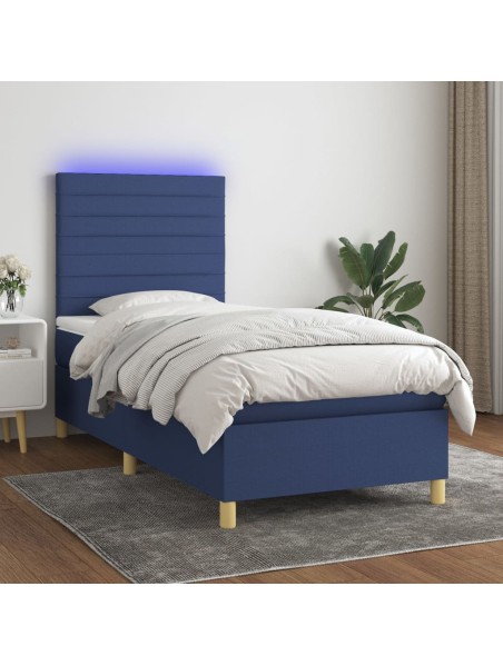 Boxspringbett mit Matratze & LED Blau 80x200 cm Stoff