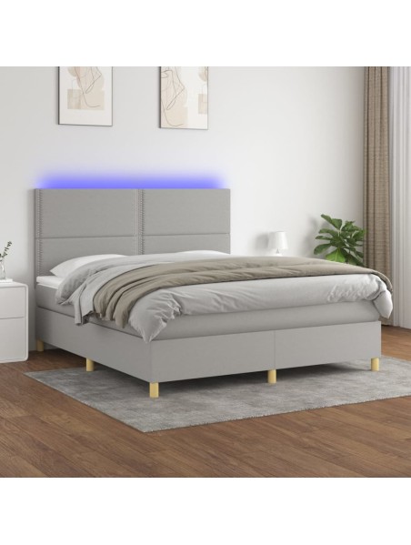 Boxspringbett mit Matratze & LED Hellgrau 180x200 cm Stoff