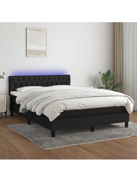 Boxspringbett mit Matratze & LED Schwarz 140x200 cm Stoff