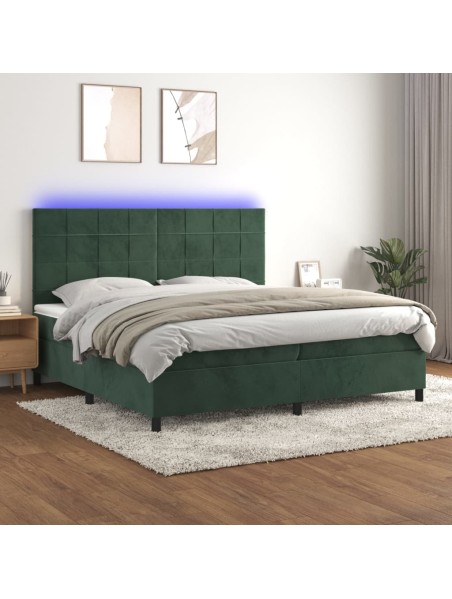 Boxspringbett mit Matratze & LED Dunkelgrün 200x200 cm Samt