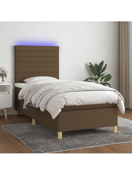 Boxspringbett mit Matratze & LED Dunkelbraun 100x200 cm Stoff