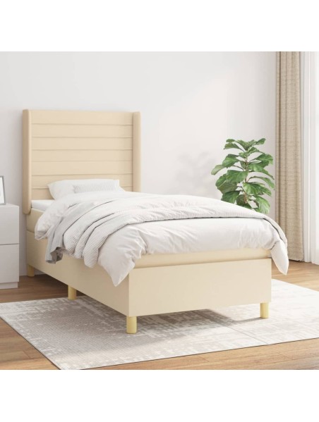 Boxspringbett mit Matratze Creme 90x190 cm Stoff