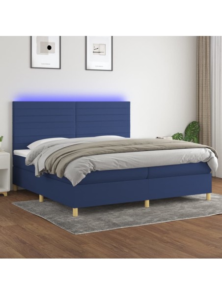 Boxspringbett mit Matratze & LED Blau 200x200 cm Stoff