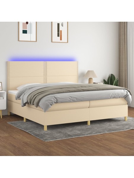 Boxspringbett mit Matratze & LED Creme 200x200 cm Stoff