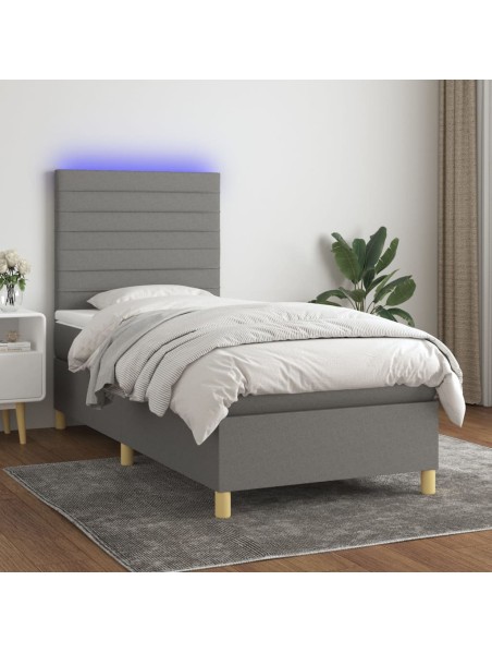 Boxspringbett mit Matratze & LED Dunkelgrau 100x200 cm Stoff