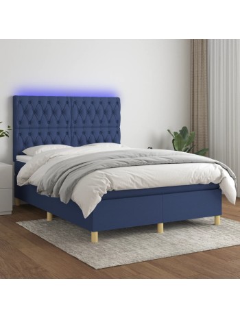 Boxspringbett mit Matratze & LED Blau 140x200 cm Stoff