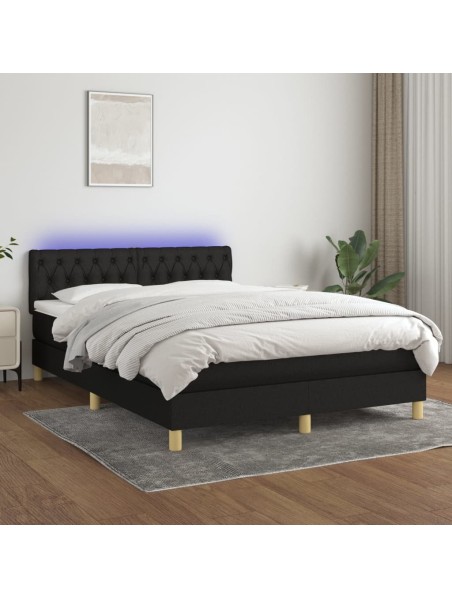 Boxspringbett mit Matratze & LED Schwarz 140x190 cm Stoff