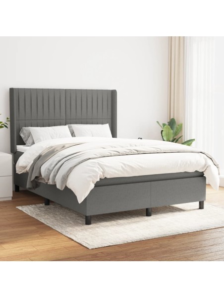 Boxspringbett mit Matratze Dunkelgrau 140x200 cm Stoff