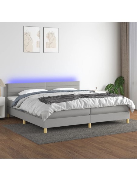 Boxspringbett mit Matratze & LED Hellgrau 200x200 cm Stoff