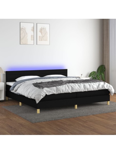 Boxspringbett mit Matratze & LED Schwarz 200x200 cm Stoff