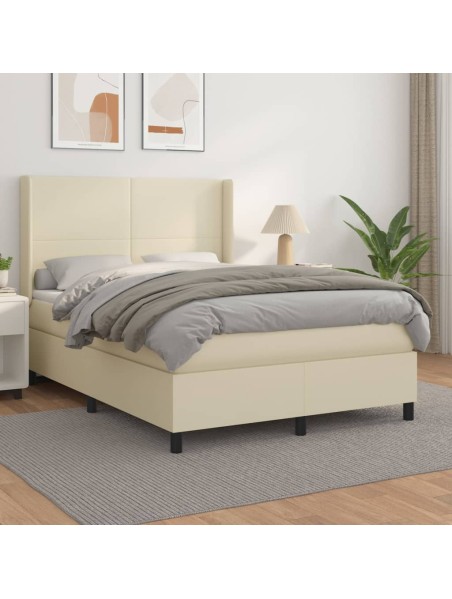 Boxspringbett mit Matratze Creme 140x190 cm Kunstleder