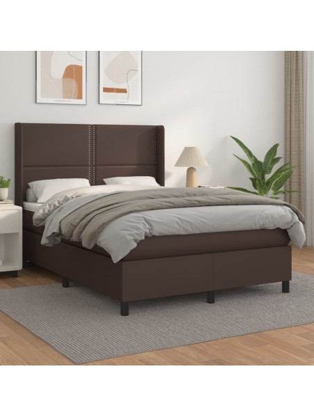 Boxspringbett mit Matratze Braun 140x190 cm Kunstleder