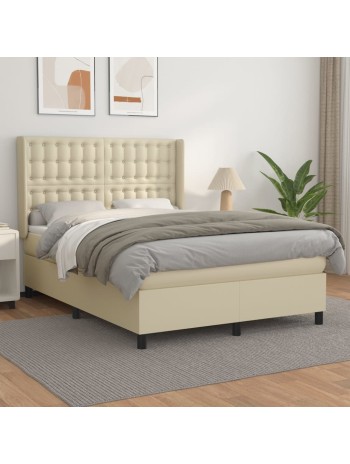 Boxspringbett mit Matratze Creme 140x200 cm Kunstleder