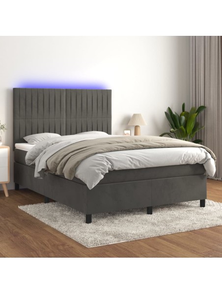 Boxspringbett mit Matratze & LED Dunkelgrau 140x190 cm Samt