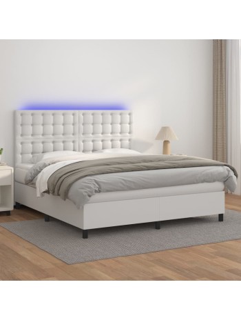 Boxspringbett mit Matratze & LED Weiß 180x200 cm Kunstleder