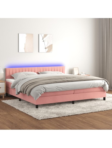 Boxspringbett mit Matratze & LED Rosa 200x200 cm Samt