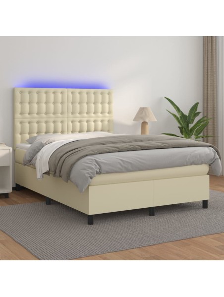 Boxspringbett mit Matratze & LED Creme 140x200 cm Kunstleder