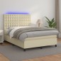 Boxspringbett mit Matratze & LED Creme 140x200 cm Kunstleder