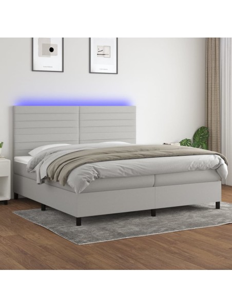 Boxspringbett mit Matratze & LED Hellgrau 200x200 cm Stoff