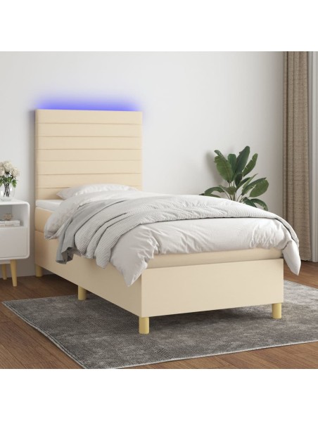 Boxspringbett mit Matratze & LED Creme 90x190 cm Stoff