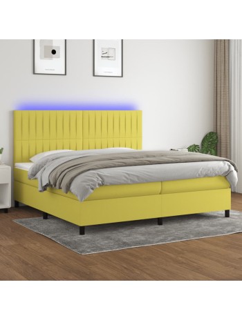 Boxspringbett mit Matratze & LED Grün 200x200 cm Stoff