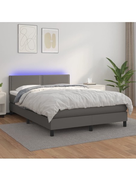 Boxspringbett mit Matratze & LED Grau 140x200 cm Kunstleder