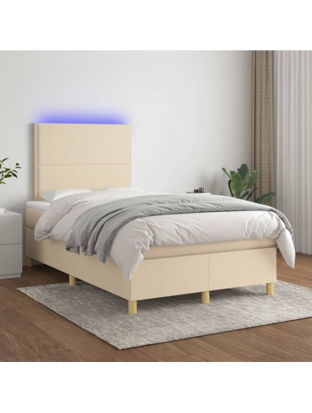 Boxspringbett mit Matratze & LED Creme 120x200 cm Stoff