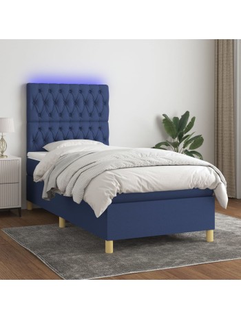 Boxspringbett mit Matratze & LED Blau 90x190 cm Stoff