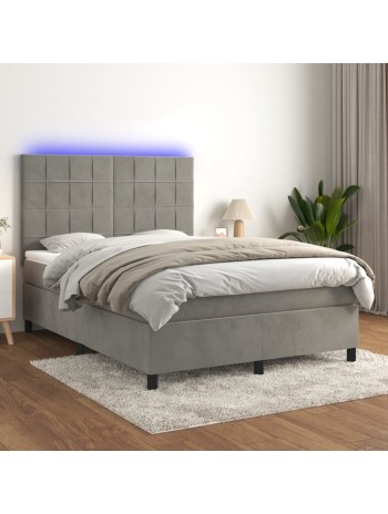 Boxspringbett mit Matratze & LED Hellgrau 140x190 cm Samt