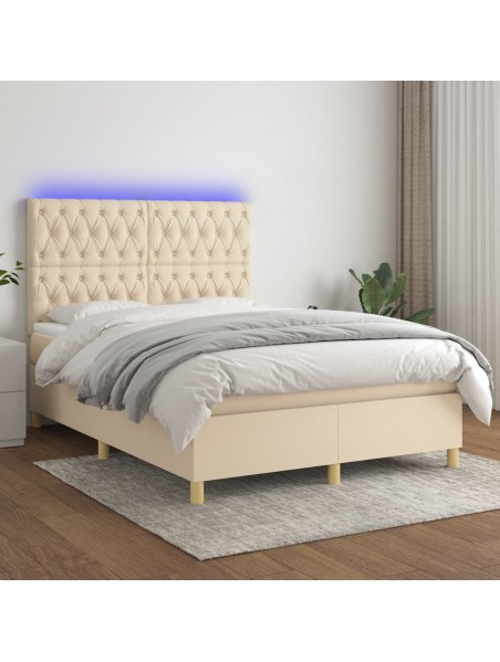 Boxspringbett mit Matratze & LED Creme 140x190 cm Stoff