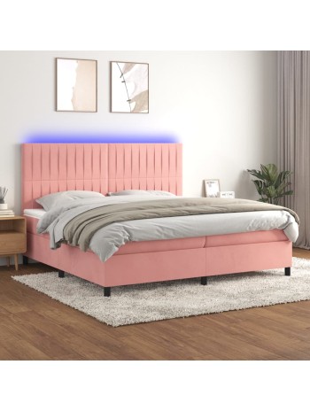 Boxspringbett mit Matratze & LED Rosa 200x200 cm Samt