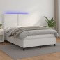 Boxspringbett mit Matratze & LED Weiß 140x190 cm Kunstleder