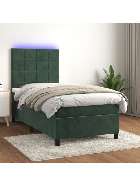 Boxspringbett mit Matratze & LED Dunkelgrün 100x200 cm Samt