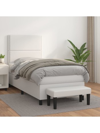 Boxspringbett mit Matratze Weiß 90x200 cm Kunstleder