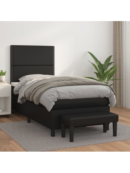 Boxspringbett mit Matratze Schwarz 90x190 cm Kunstleder