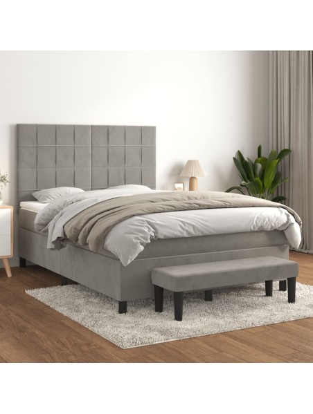 Boxspringbett mit Matratze Hellgrau 140x200 cm Samt