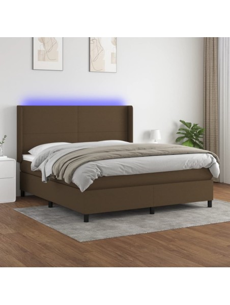 Boxspringbett mit Matratze & LED Dunkelbraun 180x200 cm Stoff