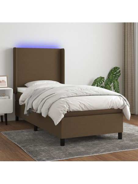 Boxspringbett mit Matratze & LED Dunkelbraun 90x190 cm Stoff