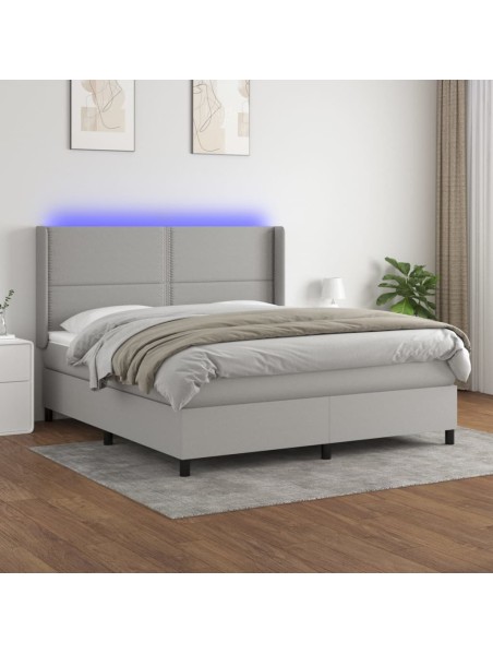 Boxspringbett mit Matratze & LED Hellgrau 160x200 cm Stoff