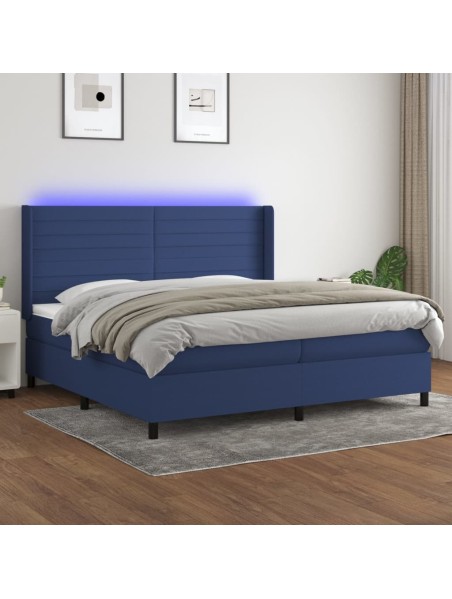 Boxspringbett mit Matratze & LED Blau 200x200 cm Stoff