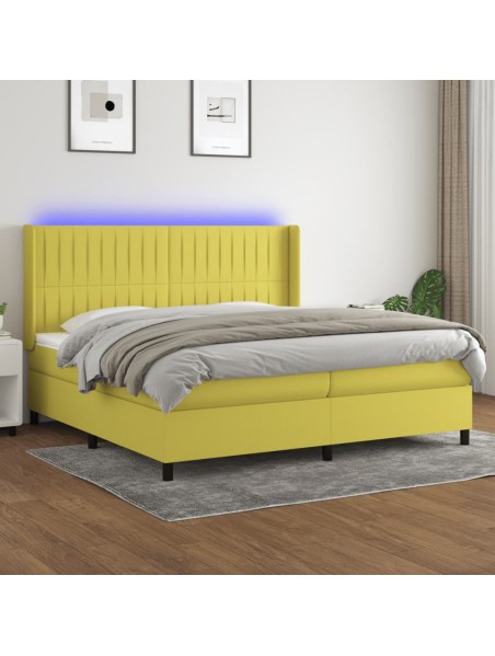 Boxspringbett mit Matratze & LED Grün 200x200 cm Stoff